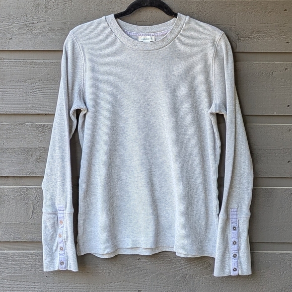 Sundance Waffle Knit Thermal Gray Long Sleeve Lilac Velvet Button Cuffs Large - Picture 6 of 6
